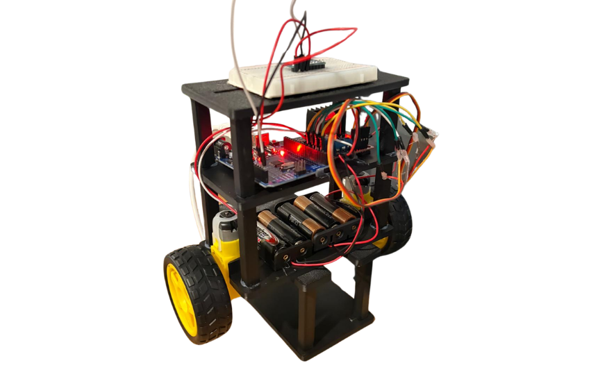 The self-balancing robot on its printed chassis