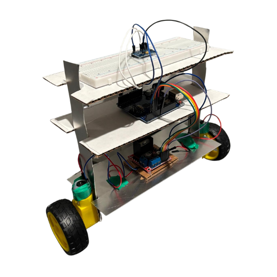 The first prototype, built from spare sheet metal and cardboard