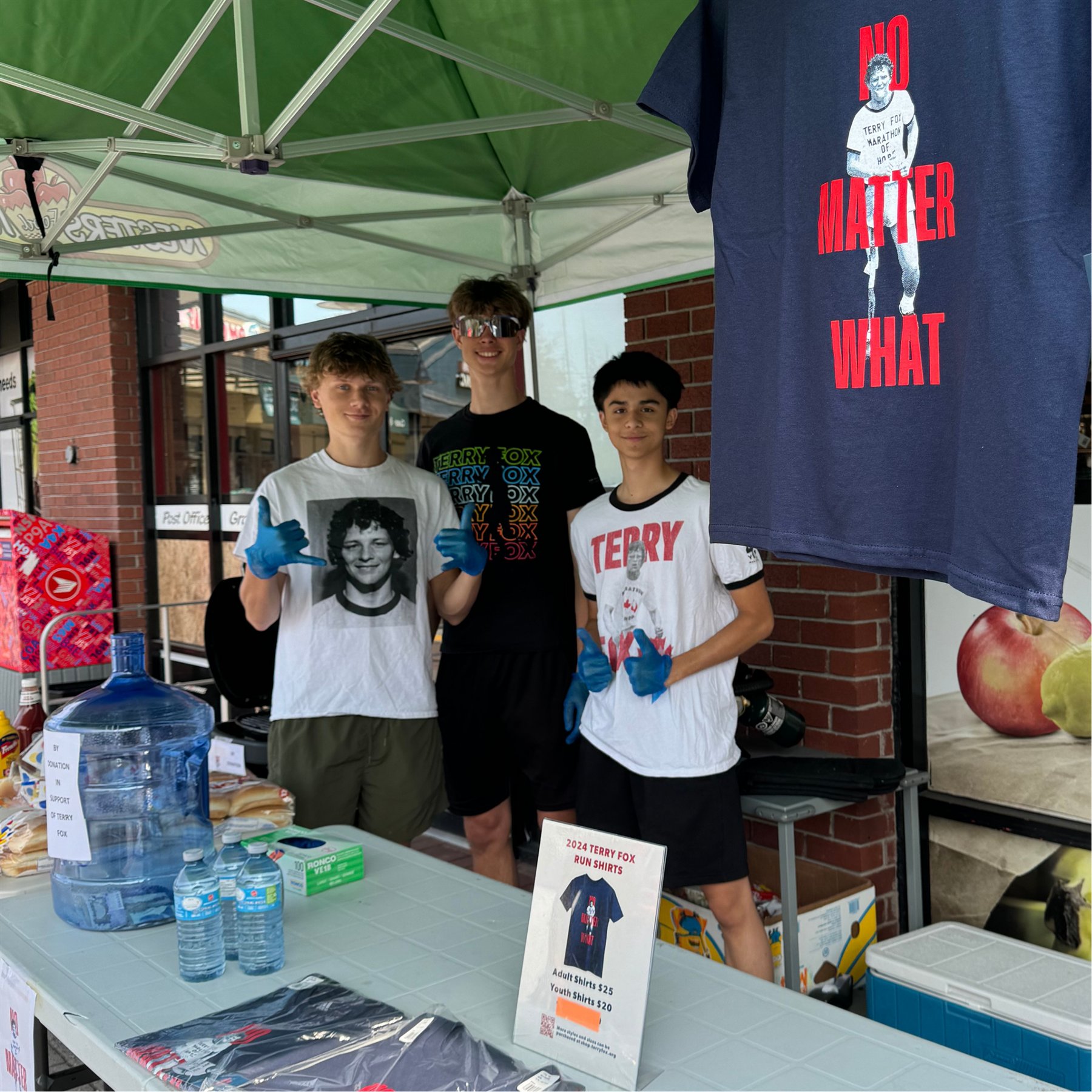 Terry Fox merch and food fundraising booth