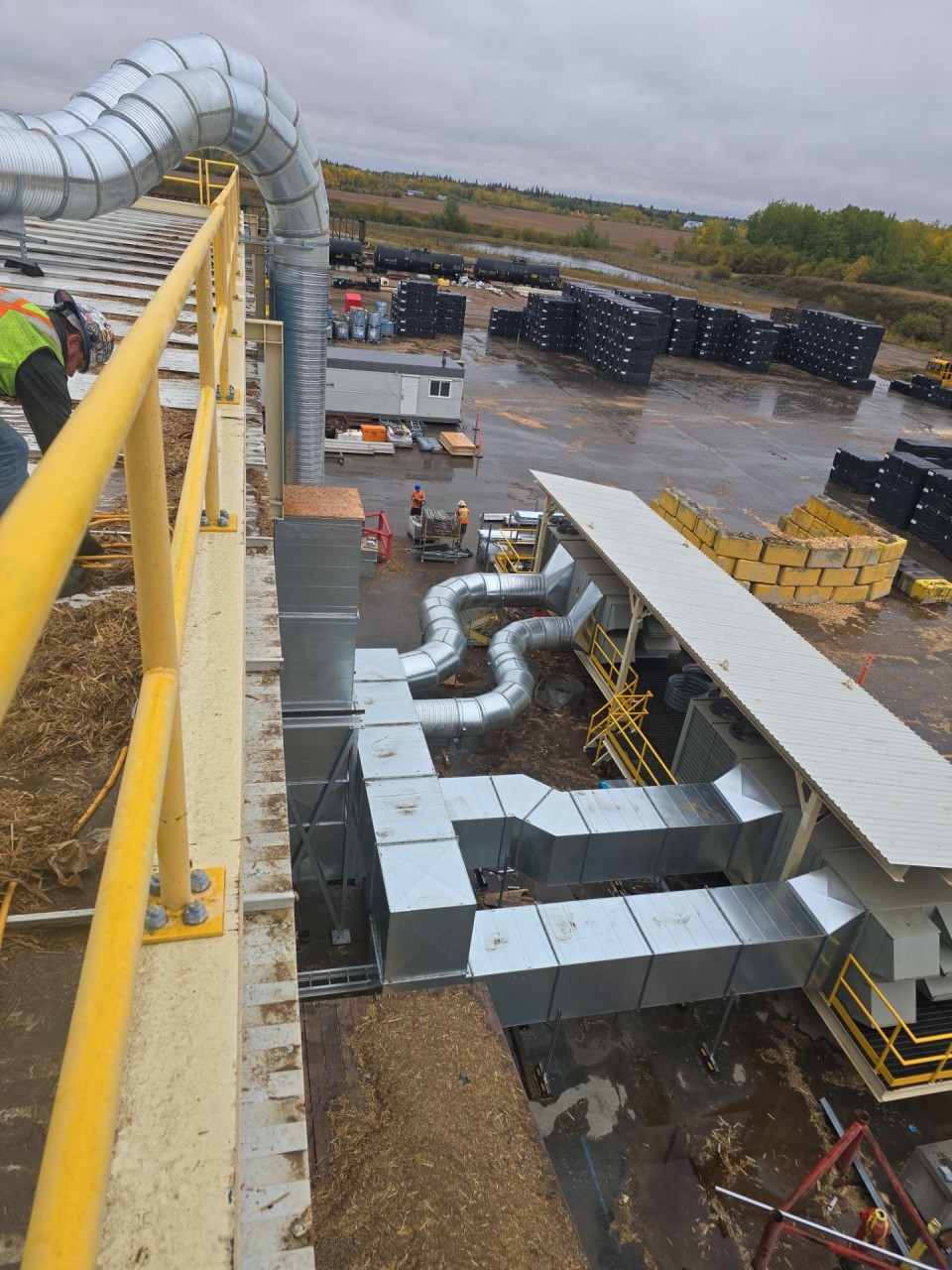 Overhead view of the rerouted supply and return duct